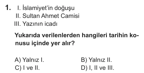 9, 10, 11. Sınıf Sosyal Bilgiler 2018 İOKBS Bursluluk Sınavı 1. Soru görseli