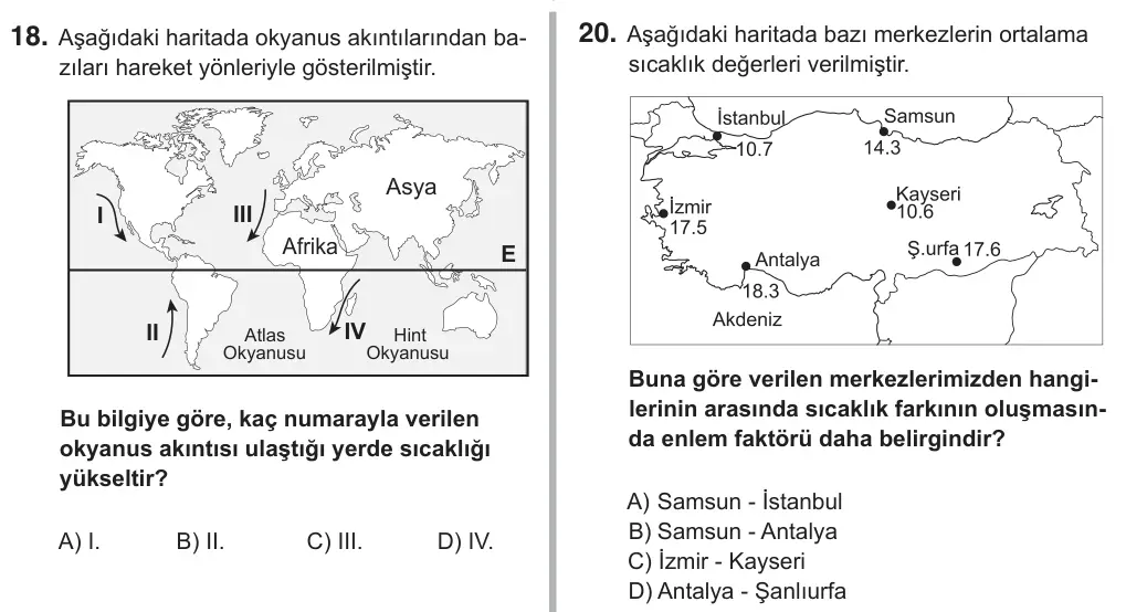 9, 10, 11. Sınıf Sosyal Bilgiler 2018 İOKBS Bursluluk Sınavı 20. Soru görseli (1/2)
