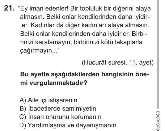 9, 10, 11. Sınıf Sosyal Bilgiler 2018 İOKBS Bursluluk Sınavı 21. Soru görseli