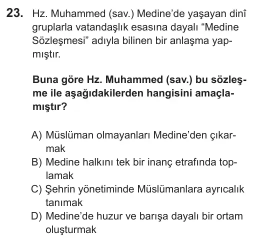 9, 10, 11. Sınıf Sosyal Bilgiler 2018 İOKBS Bursluluk Sınavı 23. Soru görseli