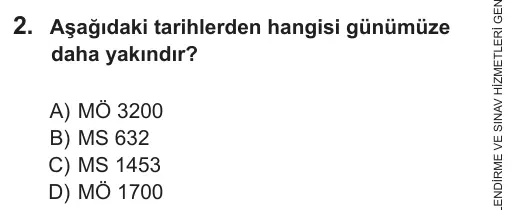9, 10, 11. Sınıf Sosyal Bilgiler 2018 İOKBS Bursluluk Sınavı 2. Soru görseli