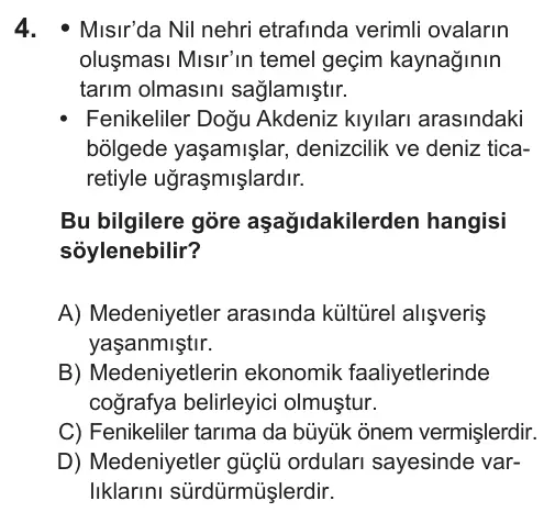 9, 10, 11. Sınıf Sosyal Bilgiler 2018 İOKBS Bursluluk Sınavı 4. Soru görseli
