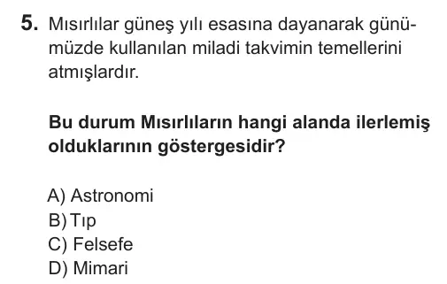 9, 10, 11. Sınıf Sosyal Bilgiler 2018 İOKBS Bursluluk Sınavı 5. Soru görseli