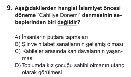 9, 10, 11. Sınıf Sosyal Bilgiler 2018 İOKBS Bursluluk Sınavı 9. Soru görseli