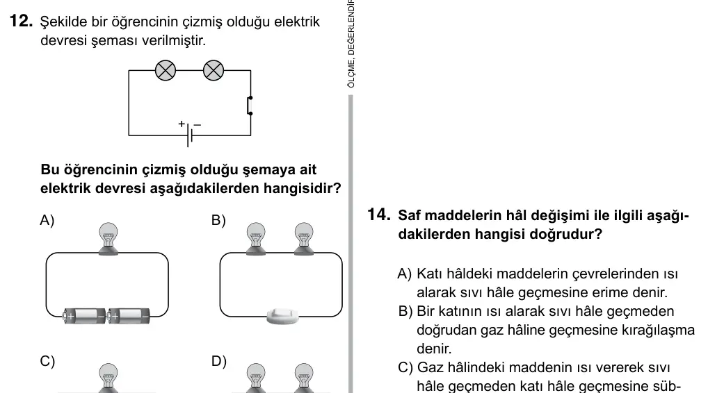 5. Sınıf Fen Bilimleri 2019 İOKBS Bursluluk Sınavı 12. Soru görseli