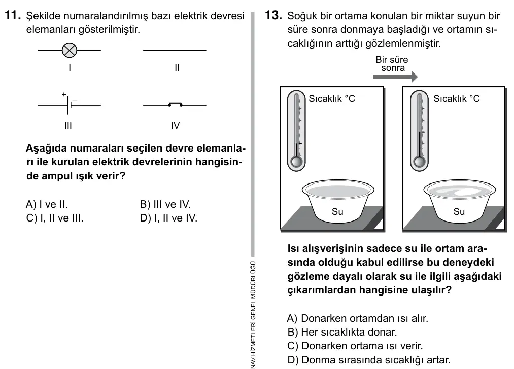 5. Sınıf Fen Bilimleri 2019 İOKBS Bursluluk Sınavı 13. Soru görseli