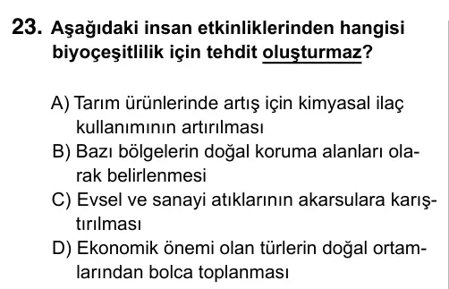5. Sınıf Fen Bilimleri 2019 İOKBS Bursluluk Sınavı 23. Soru görseli