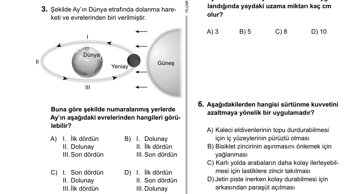 5. Sınıf Fen Bilimleri 2019 İOKBS Bursluluk Sınavı 3. Soru görseli