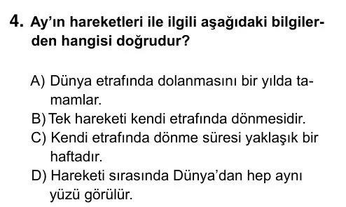 5. Sınıf Fen Bilimleri 2019 İOKBS Bursluluk Sınavı 4. Soru görseli