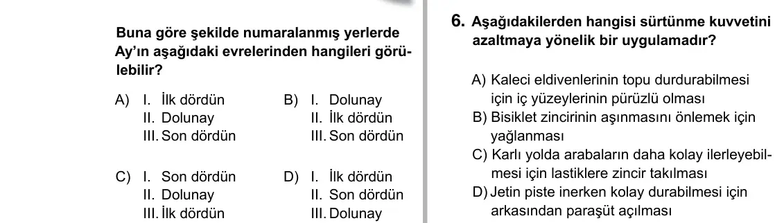 5. Sınıf Fen Bilimleri 2019 İOKBS Bursluluk Sınavı 6. Soru görseli