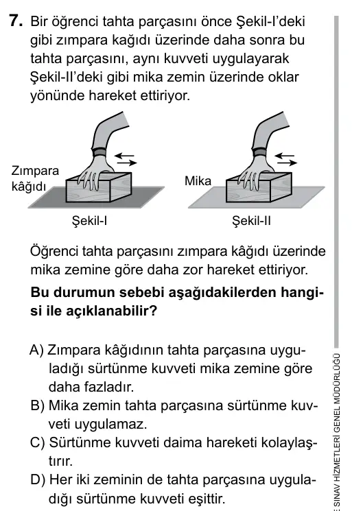 5. Sınıf Fen Bilimleri 2019 İOKBS Bursluluk Sınavı 7. Soru görseli