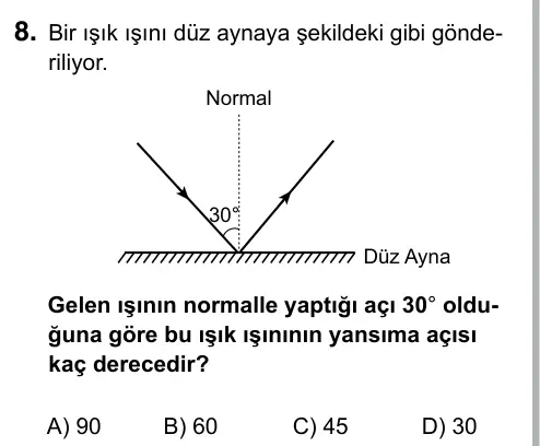 5. Sınıf Fen Bilimleri 2019 İOKBS Bursluluk Sınavı 8. Soru görseli