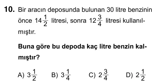 5. Sınıf Matematik 2019 İOKBS Bursluluk Sınavı 10. Soru görseli