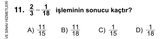 5. Sınıf Matematik 2019 İOKBS Bursluluk Sınavı 11. Soru görseli
