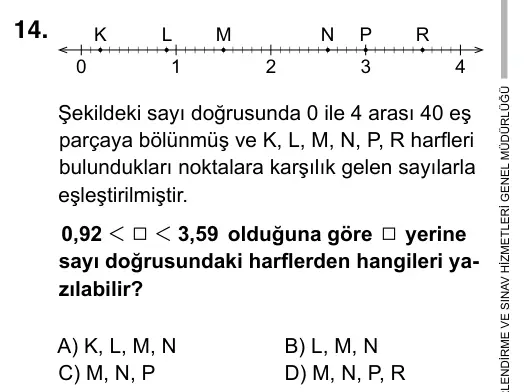 5. Sınıf Matematik 2019 İOKBS Bursluluk Sınavı 14. Soru görseli