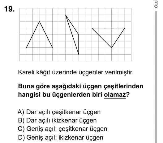 5. Sınıf Matematik 2019 İOKBS Bursluluk Sınavı 19. Soru görseli