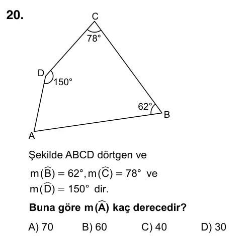 5. Sınıf Matematik 2019 İOKBS Bursluluk Sınavı 20. Soru görseli