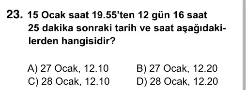 5. Sınıf Matematik 2019 İOKBS Bursluluk Sınavı 23. Soru görseli