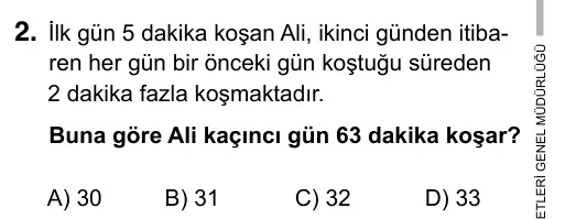 5. Sınıf Matematik 2019 İOKBS Bursluluk Sınavı 2. Soru görseli