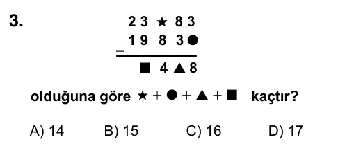 5. Sınıf Matematik 2019 İOKBS Bursluluk Sınavı 3. Soru görseli
