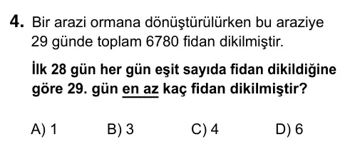 5. Sınıf Matematik 2019 İOKBS Bursluluk Sınavı 4. Soru görseli
