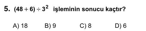 5. Sınıf Matematik 2019 İOKBS Bursluluk Sınavı 5. Soru görseli