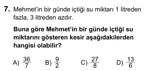 5. Sınıf Matematik 2019 İOKBS Bursluluk Sınavı 7. Soru görseli
