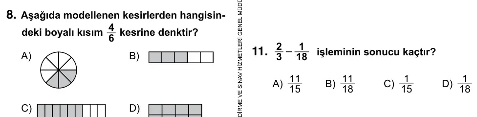 5. Sınıf Matematik 2019 İOKBS Bursluluk Sınavı 8. Soru görseli