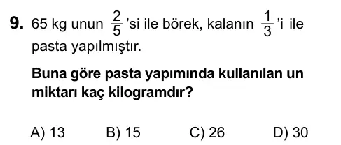 5. Sınıf Matematik 2019 İOKBS Bursluluk Sınavı 9. Soru görseli