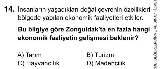 5. Sınıf Sosyal Bilgiler 2019 İOKBS Bursluluk Sınavı 14. Soru görseli