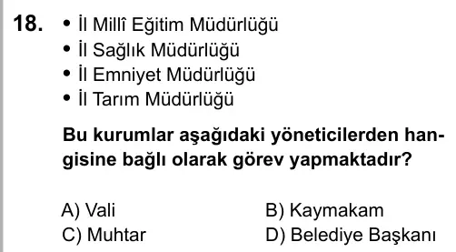 5. Sınıf Sosyal Bilgiler 2019 İOKBS Bursluluk Sınavı 18. Soru görseli