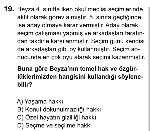 5. Sınıf Sosyal Bilgiler 2019 İOKBS Bursluluk Sınavı 19. Soru görseli