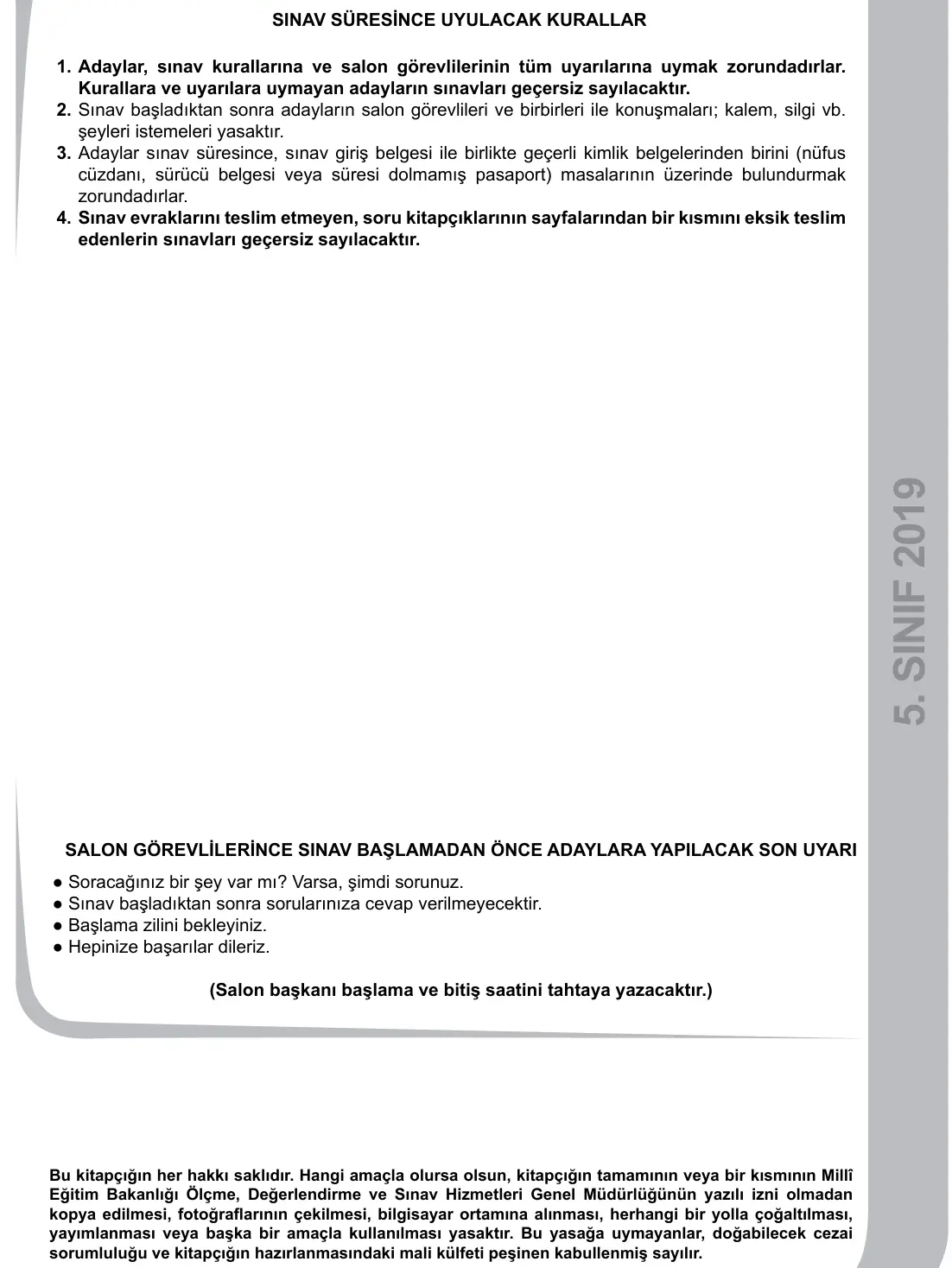 5. Sınıf Sosyal Bilgiler 2019 İOKBS Bursluluk Sınavı 25. Soru görseli (3/3)