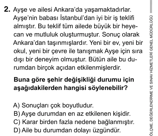 5. Sınıf Sosyal Bilgiler 2019 İOKBS Bursluluk Sınavı 2. Soru görseli