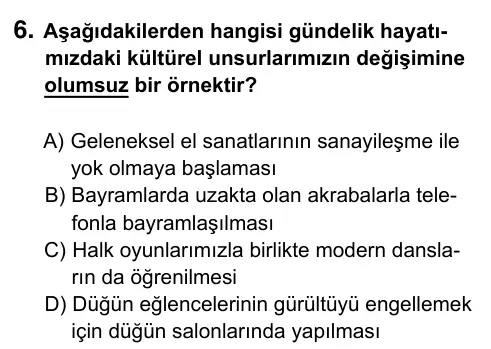5. Sınıf Sosyal Bilgiler 2019 İOKBS Bursluluk Sınavı 6. Soru görseli