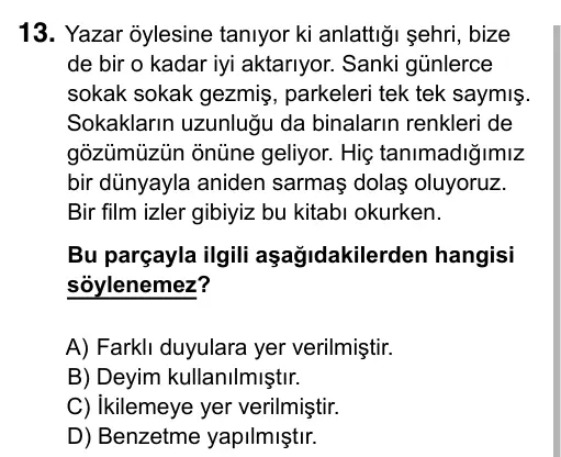 5. Sınıf Türkçe 2019 İOKBS Bursluluk Sınavı 13. Soru görseli