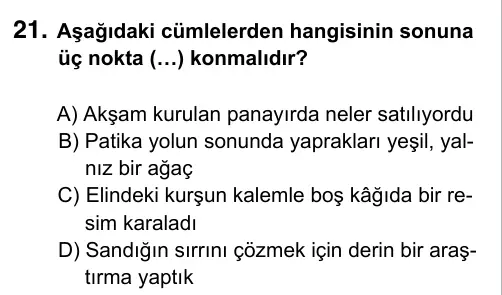 5. Sınıf Türkçe 2019 İOKBS Bursluluk Sınavı 21. Soru görseli