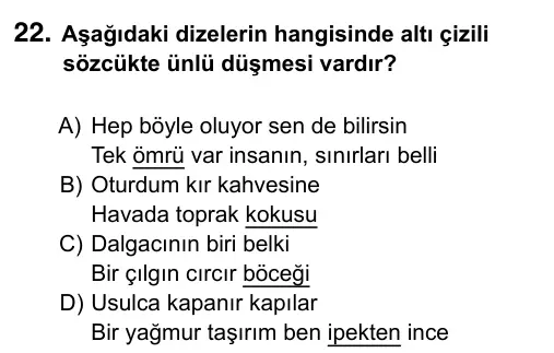 5. Sınıf Türkçe 2019 İOKBS Bursluluk Sınavı 22. Soru görseli