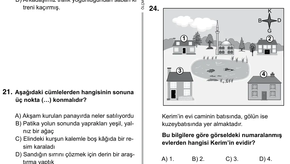 5. Sınıf Türkçe 2019 İOKBS Bursluluk Sınavı 24. Soru görseli