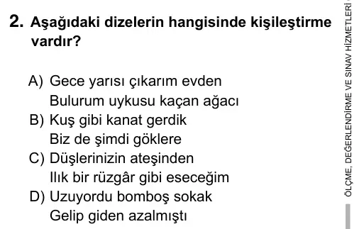 5. Sınıf Türkçe 2019 İOKBS Bursluluk Sınavı 2. Soru görseli
