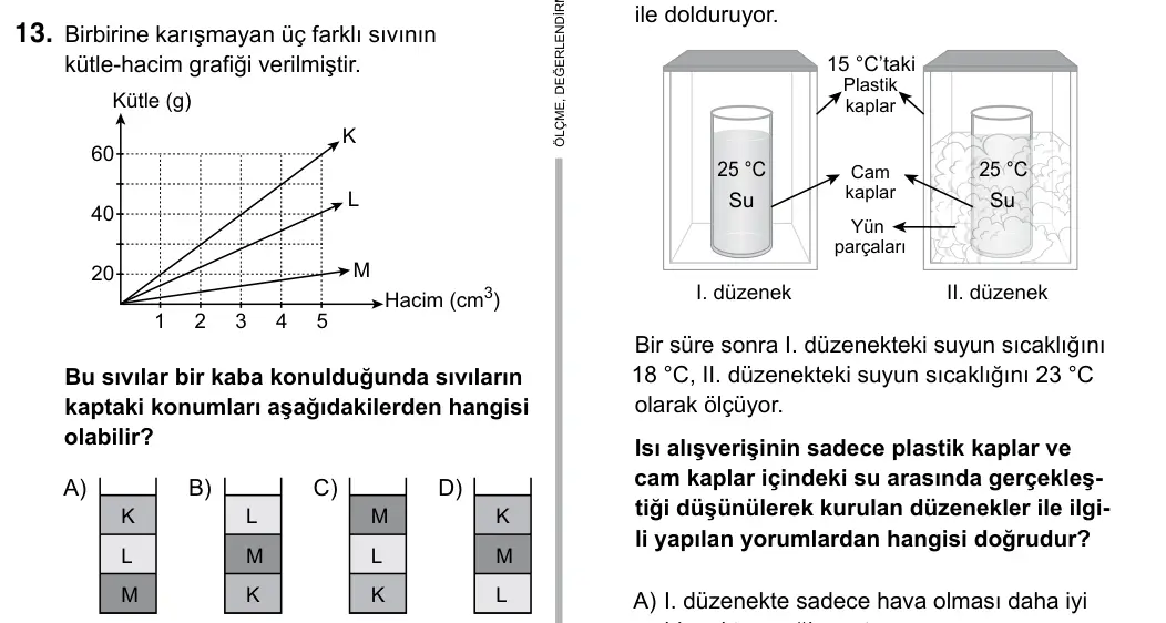 6. Sınıf Fen Bilimleri 2019 İOKBS Bursluluk Sınavı 13. Soru görseli