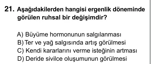 6. Sınıf Fen Bilimleri 2019 İOKBS Bursluluk Sınavı 21. Soru görseli