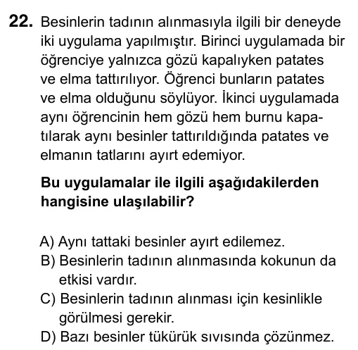 6. Sınıf Fen Bilimleri 2019 İOKBS Bursluluk Sınavı 22. Soru görseli