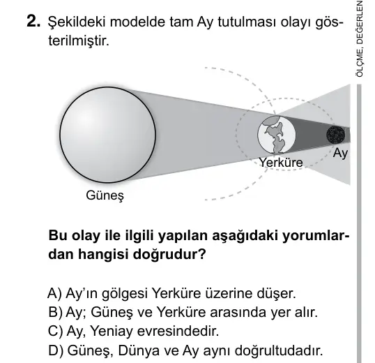 6. Sınıf Fen Bilimleri 2019 İOKBS Bursluluk Sınavı 2. Soru görseli