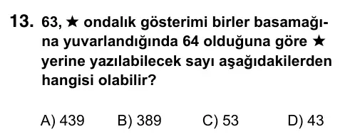 6. Sınıf Matematik 2019 İOKBS Bursluluk Sınavı 13. Soru görseli