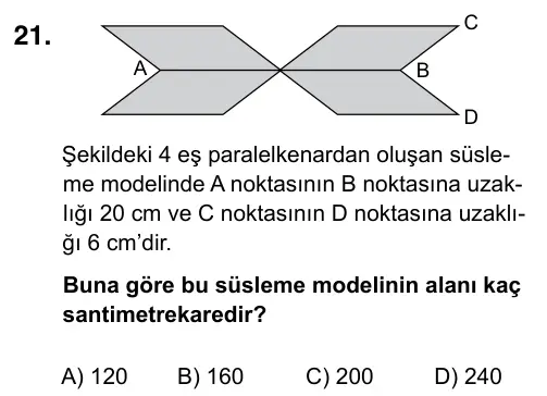 6. Sınıf Matematik 2019 İOKBS Bursluluk Sınavı 21. Soru görseli