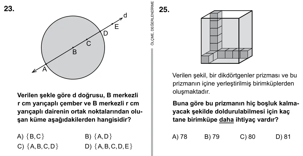 6. Sınıf Matematik 2019 İOKBS Bursluluk Sınavı 23. Soru görseli