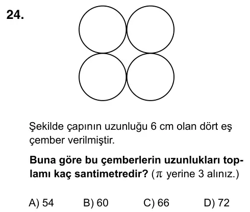 6. Sınıf Matematik 2019 İOKBS Bursluluk Sınavı 24. Soru görseli