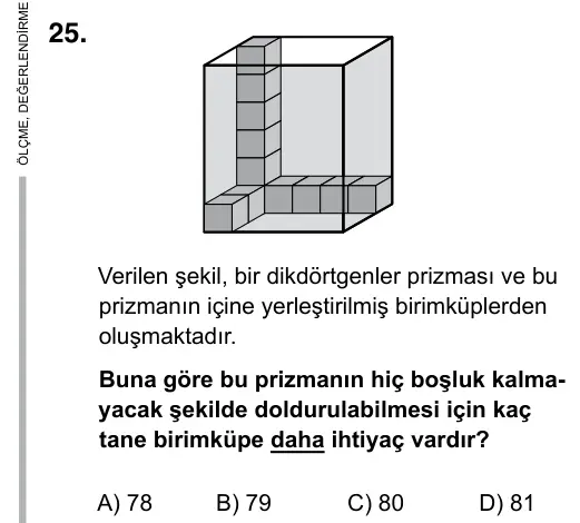 6. Sınıf Matematik 2019 İOKBS Bursluluk Sınavı 25. Soru görseli