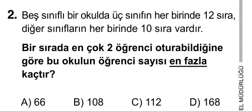 6. Sınıf Matematik 2019 İOKBS Bursluluk Sınavı 2. Soru görseli
